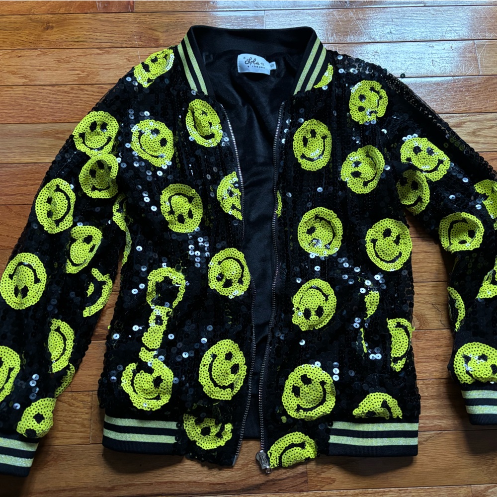 Lola + The Boys Black and Yellow Sequin Smiley Jacket